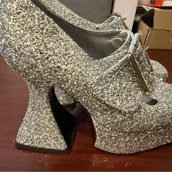 Silver Glitter Women's Shoes- 30th Anniversary addition Mega Munster Buckle Shoe - Picture 3 of 6